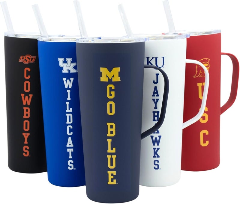 Decorvo NCAA 20 oz. Stainless Steel Tumbler with Handle - Officially Licensed Double Walled Insulated Roadie with Slide Lid and Straw (Michigan - Navy) - Image 1